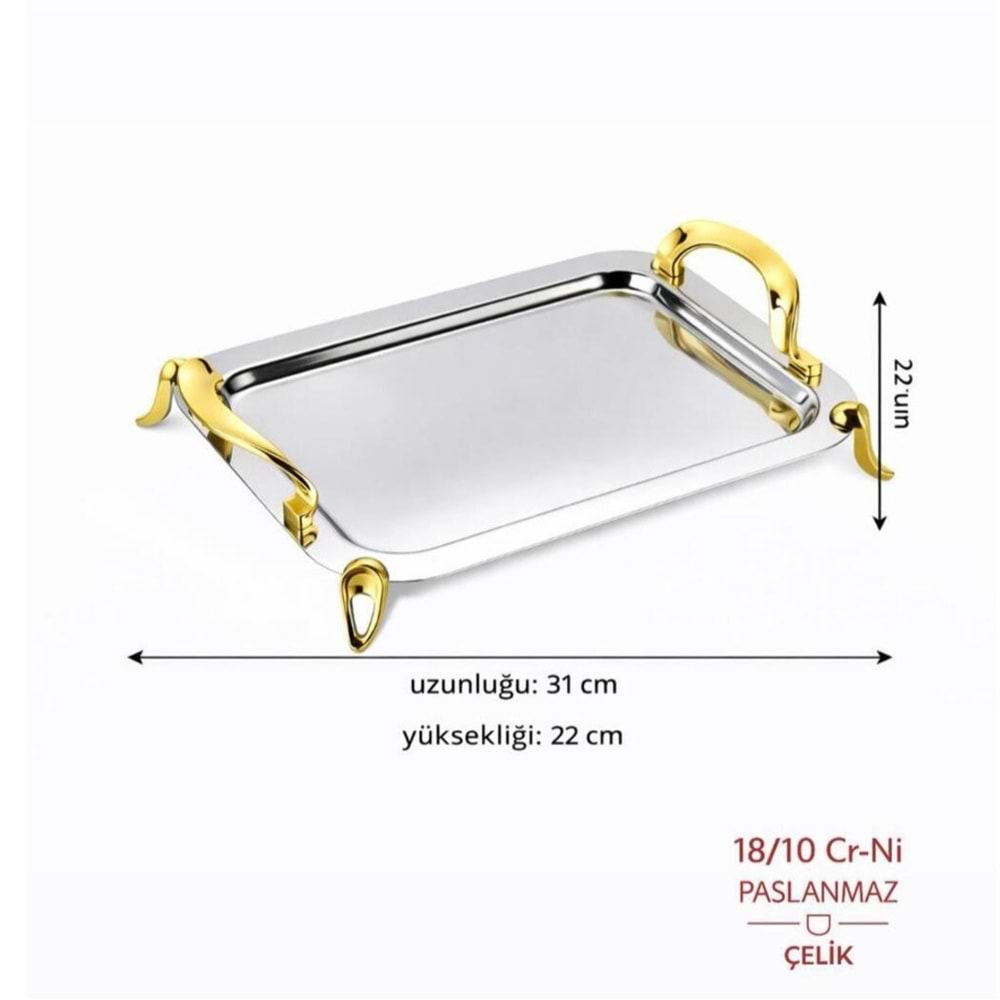 Özlife 327 Ecrin Tepsi Ayaklı Küçük Gold (4 Adet)