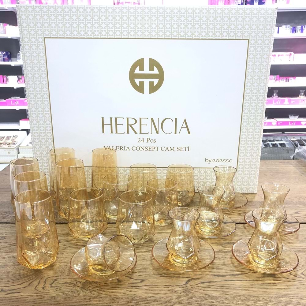 Herencıa 24 Pcs Valeria Cam Bardak Seti Bal Lüster 3 Pk