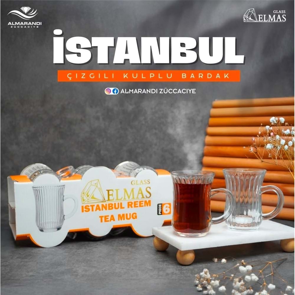 Elmas İstanbul Kulplu Çay Bardak (8 Paket)