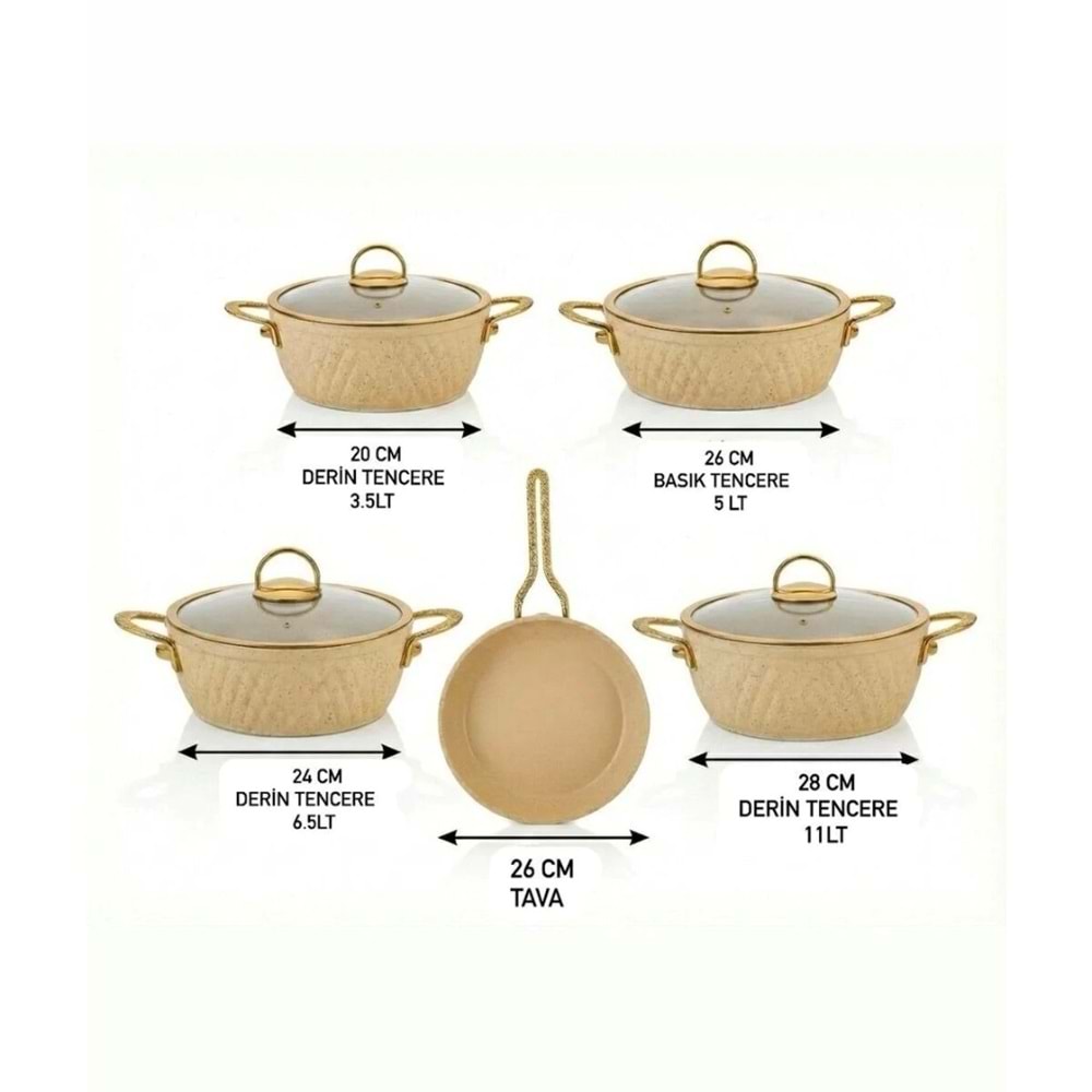 Özlife 6082 İnci 9 Prç Granit Set Gold Krem