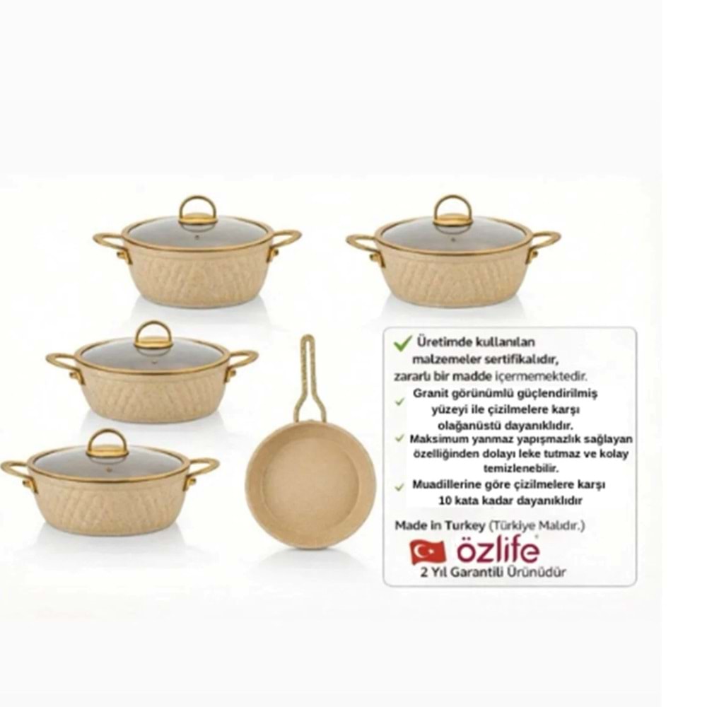 Özlife 6082 İnci 9 Prç Granit Set Gold Krem