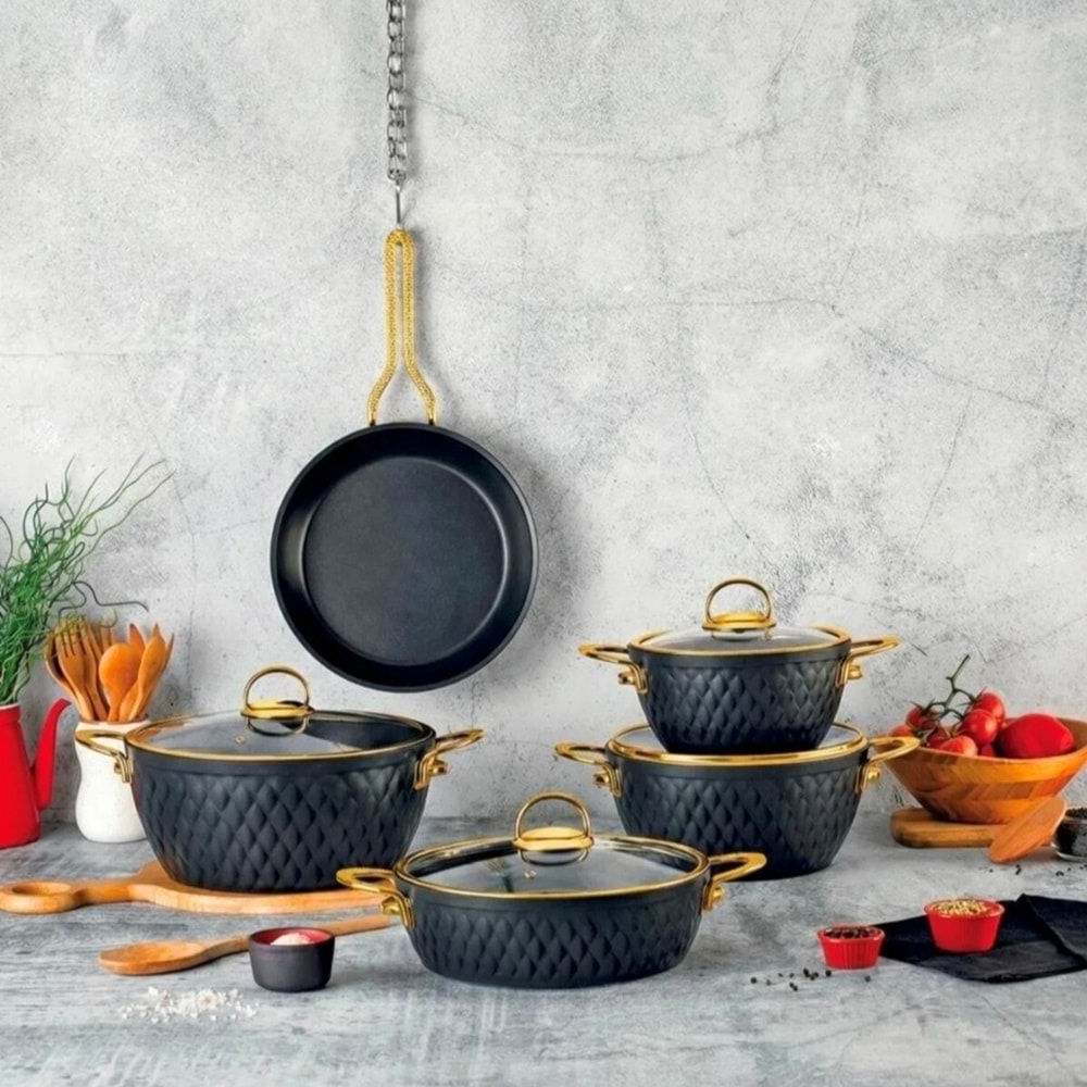 Özlife 6081 İnci 9 Prç Granit Set Siyah Gold