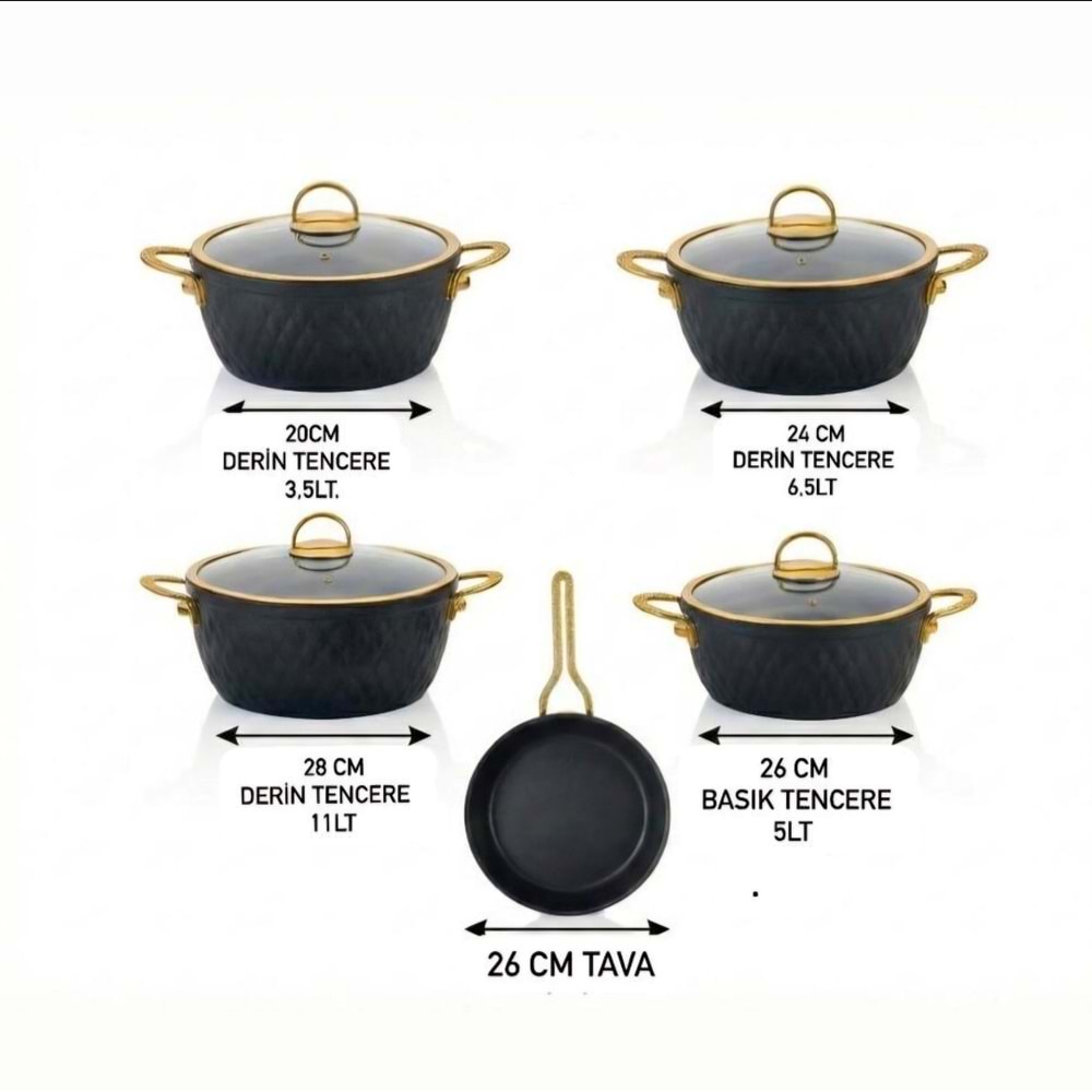 Özlife 6081 İnci 9 Prç Granit Set Siyah Gold
