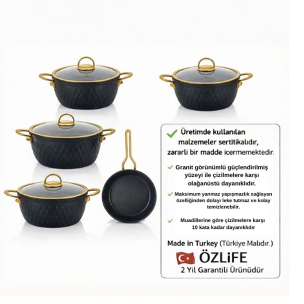 Özlife 6081 İnci 9 Prç Granit Set Siyah Gold
