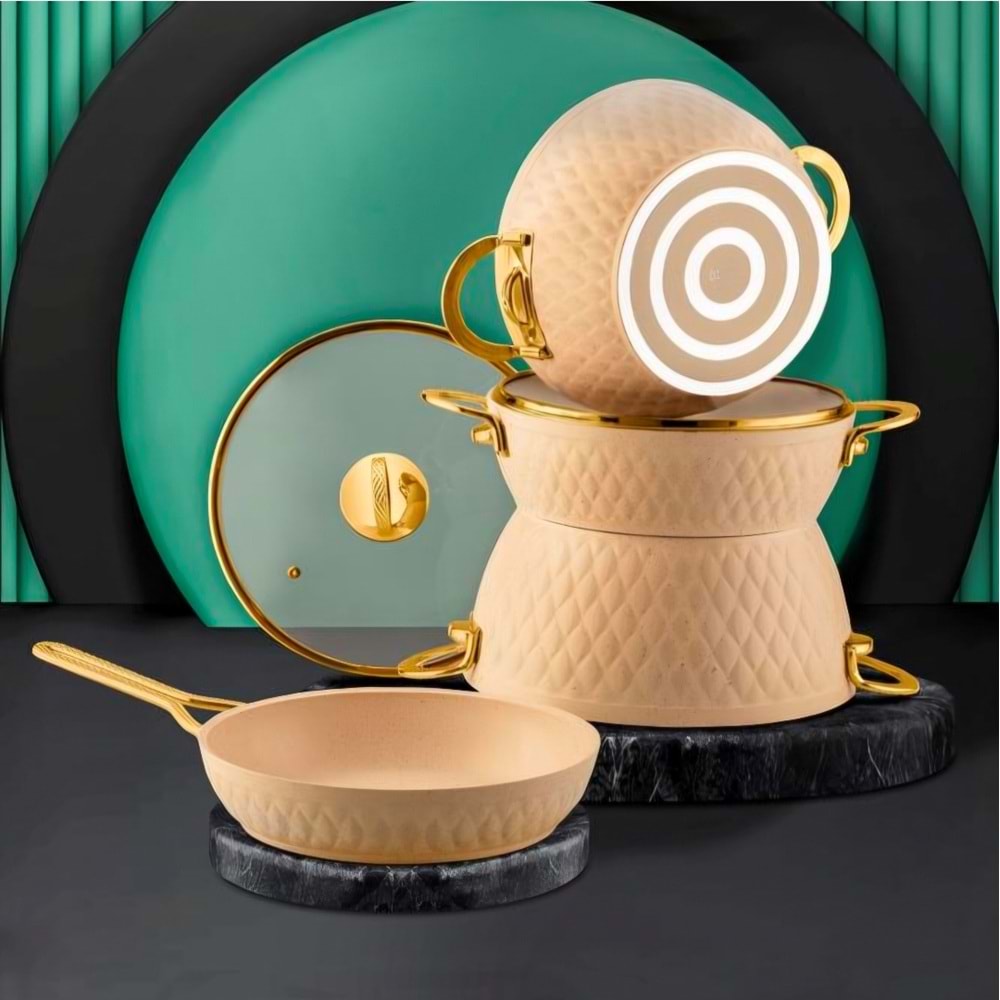 Özlife 6018 İnci 7 Prç Granit Set Gold Krem