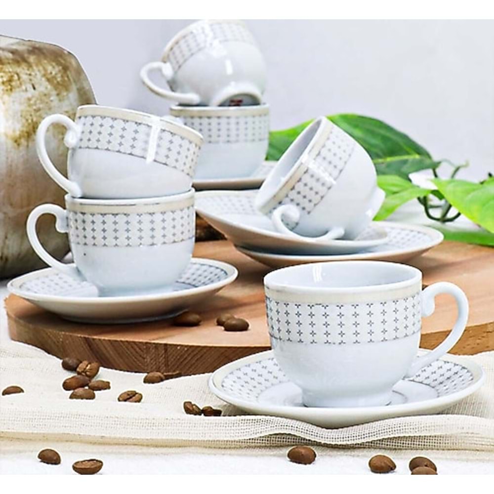 Roza Porselen Kahve Fincan Seti (12 Paket)