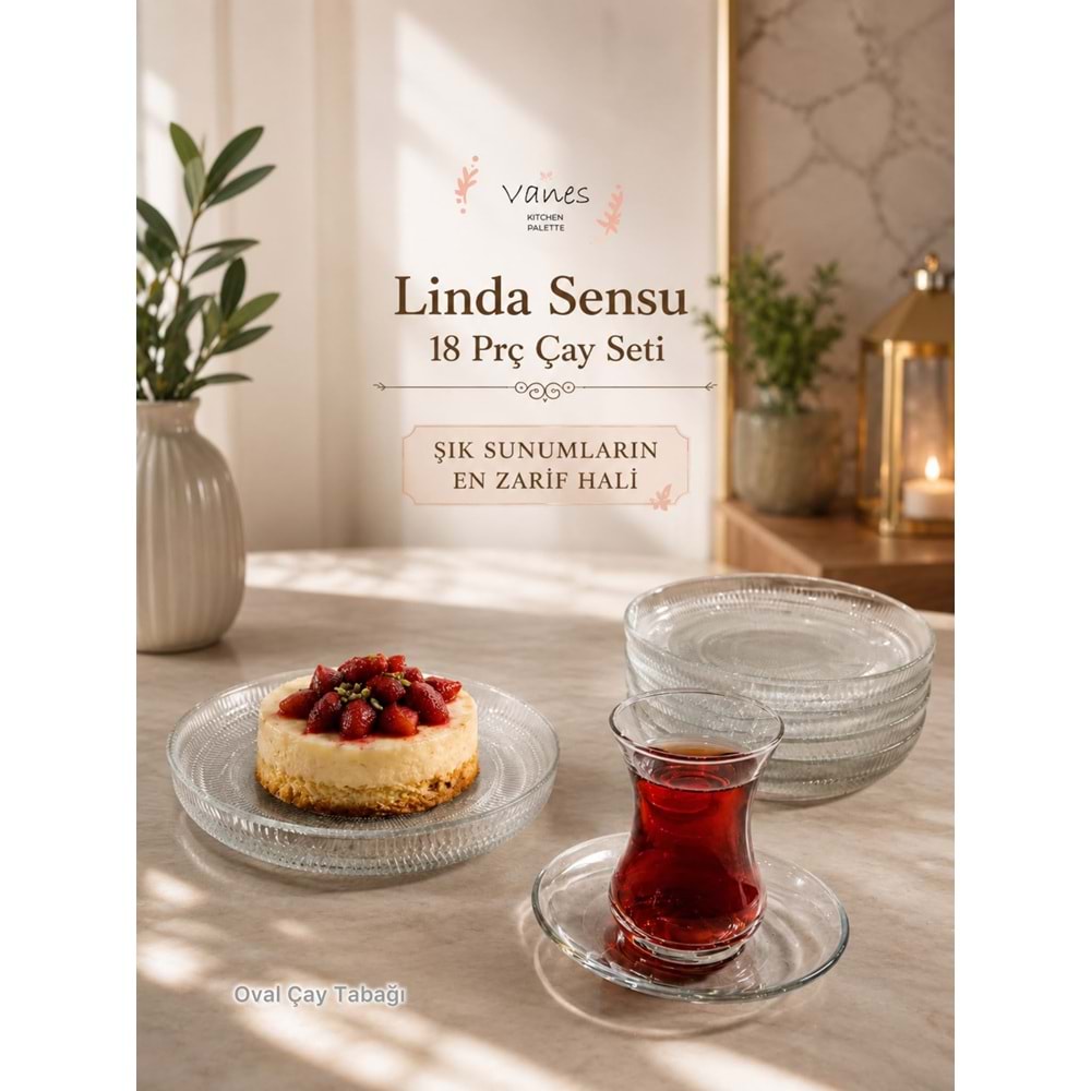 Vanes Linda Sensu Çay Seti 18 Parça Şeffaf (4 Paket)