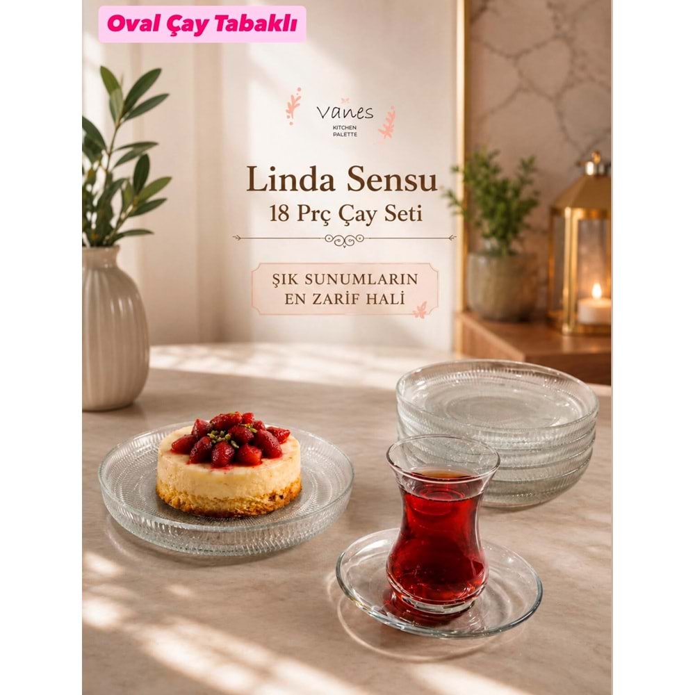 Vanes Linda Sensu Çay Seti 18 Parça Şeffaf (4 Paket)