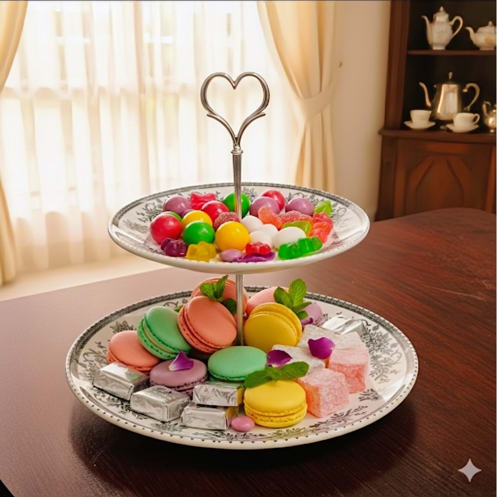 Vanes İki Katlı Porselen Kurabiyelik