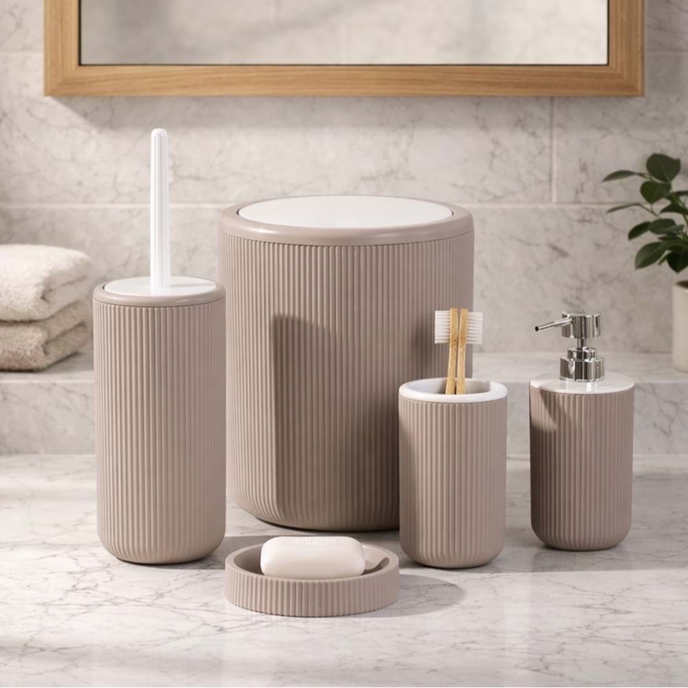 Perotti Taupe Beyaz 5 Li Banyo Seti
