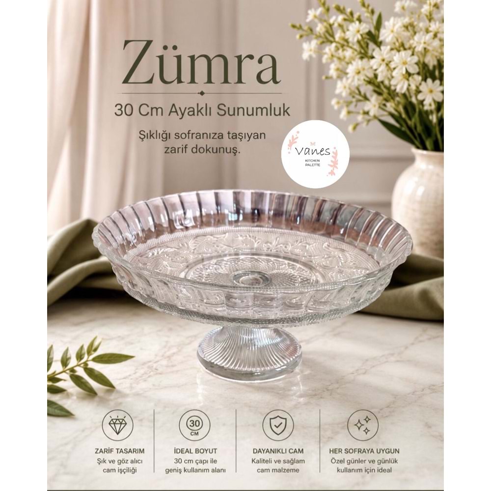 Vanes Zümra 30 Cm Ayaklı Sunumluk Şeffaf (6 Paket)
