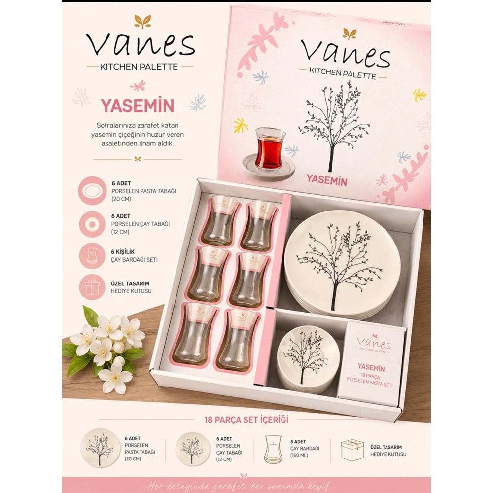 Vanes Yasemin Hayat 18 Prç Porselen Pasta Seti (4 Paket)