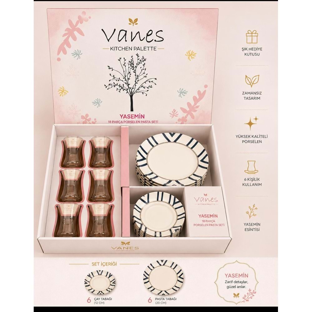 Vanes Yasemin Ahlat 18 Prç Porselen Pasta Seti (4 Paket)