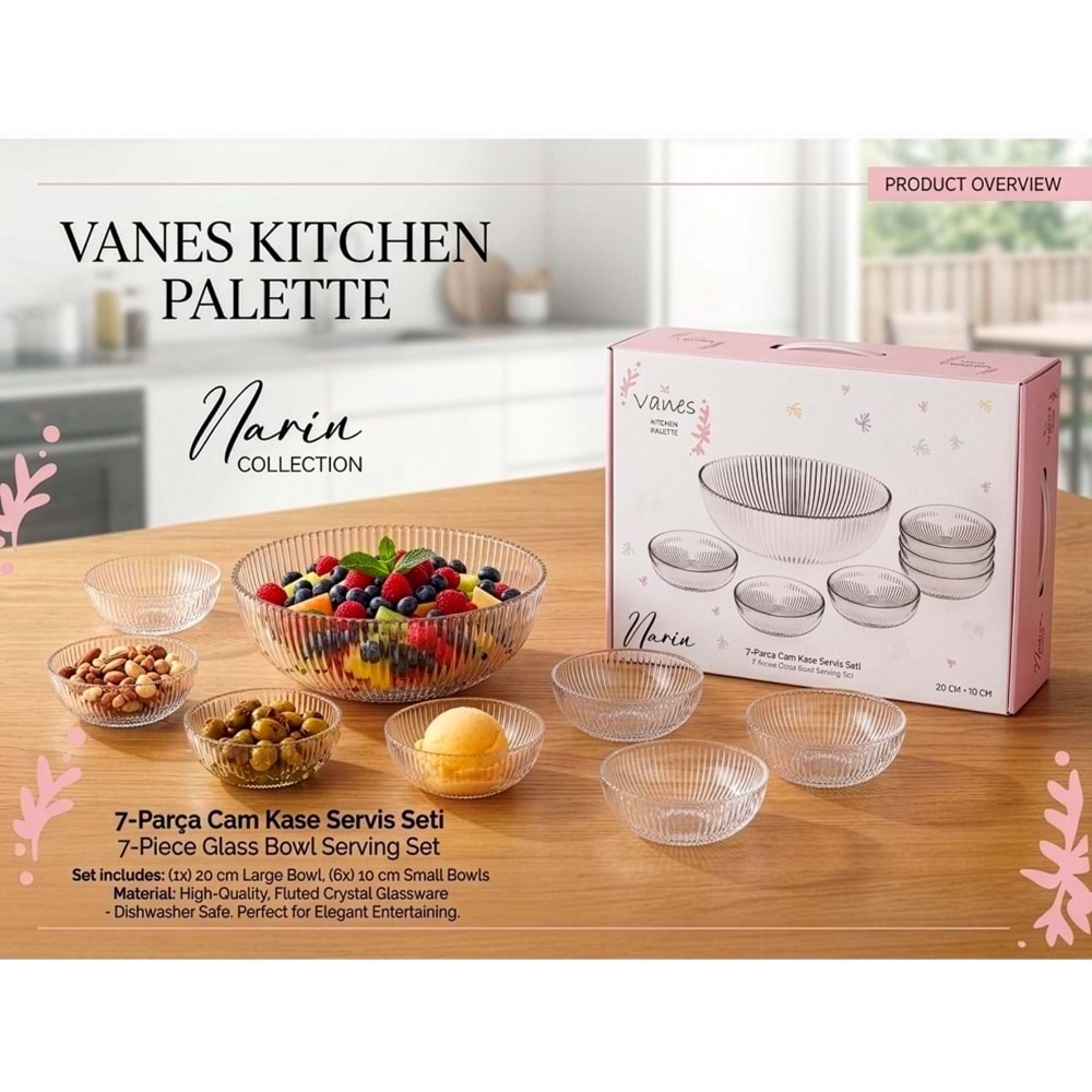 Vanes Vns13876 Narin 7 Prç Kase Servis Seti 20+10 Cm (5 Paket)