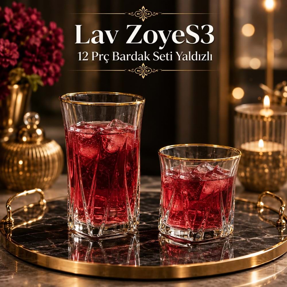 Lav Zoyes3 12 Prç Bardak Seti Yaldızlı (4 Paket)