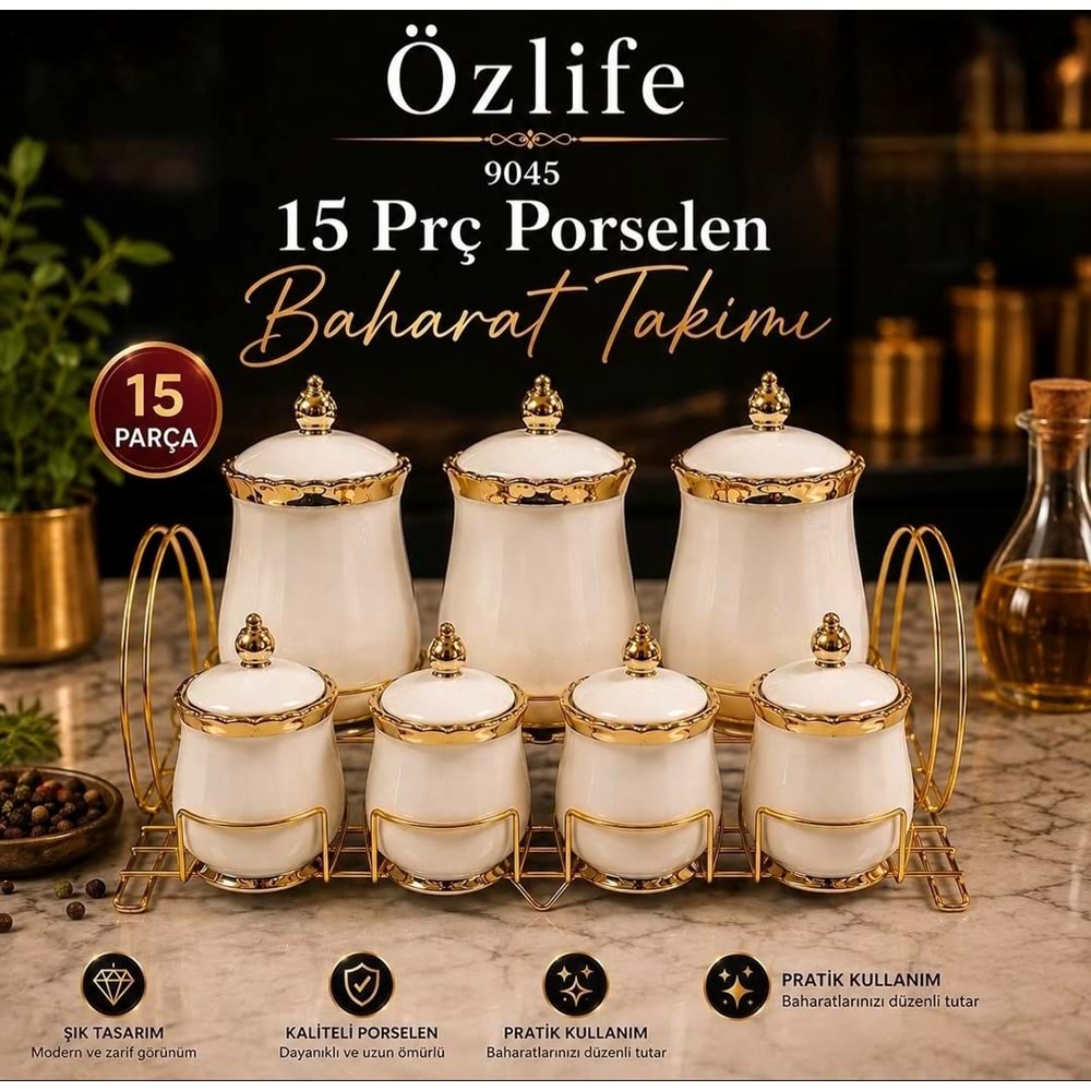 Özlife 9045 15 Prç Porselen Baharat Takımı (4 Adet)