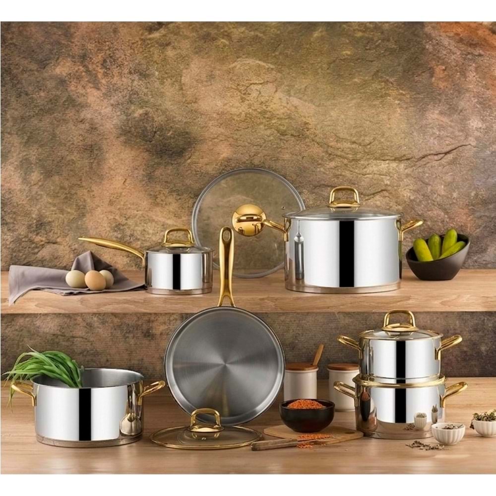 Özlife 4018 Dilan 11 Prç Tencere Seti Gold