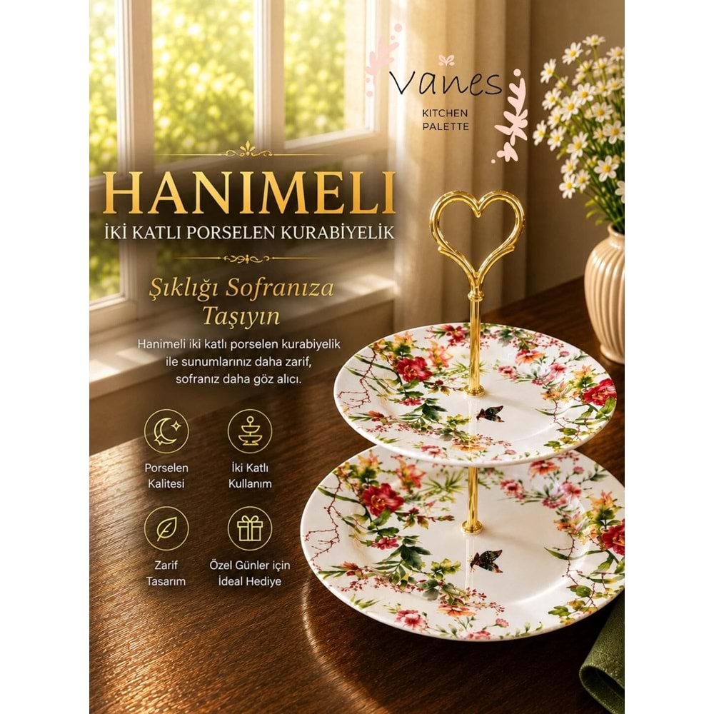 Vanes Vns3018 İki Katlı Porselen Kurabiyelik (6 Paket)