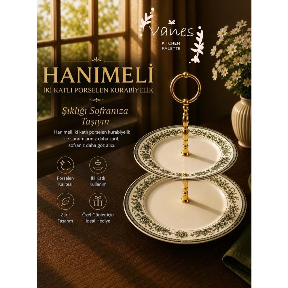 Vanes Vns3018 İki Katlı Porselen Kurabiyelik (6 Paket)