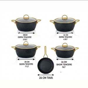 Özlife 6081 İnci 9 Prç Granit Set Siyah Gold