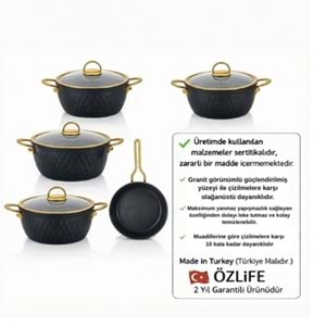 Özlife 6081 İnci 9 Prç Granit Set Siyah Gold