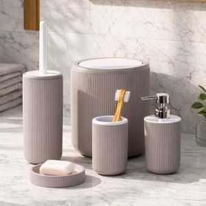 Perotti Taupe Beyaz 5 Li Banyo Seti