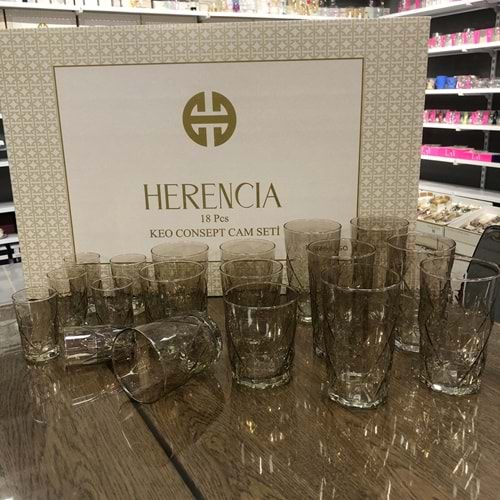 Herencıa 18 Pcs Keops Bardak Seti Füme Lüster 4 Pk