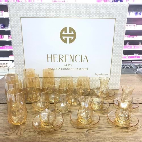 Herencıa 24 Pcs Valeria Cam Bardak Seti Bal Lüster 3 Pk