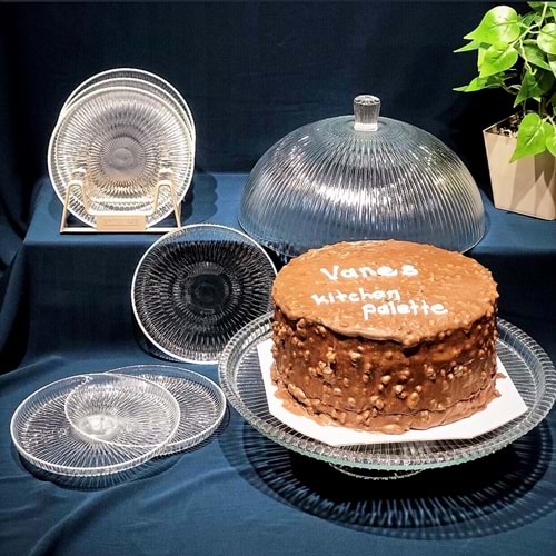 Vanes Majestic 7 Parça Ayaklı Kapaklı Kek Fanusu Şeffaf (4 Adet)