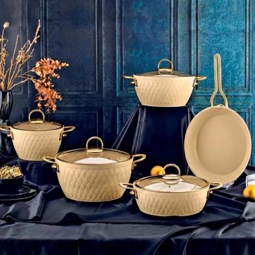 Özlife 6082 İnci 9 Prç Granit Set Gold Krem