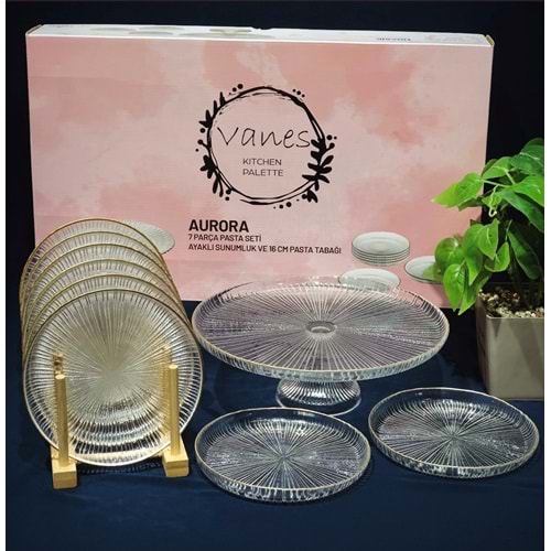 Vanes Linea 7 Parça Ayaklı Sunumluk Yaldızlı (4 Paket)