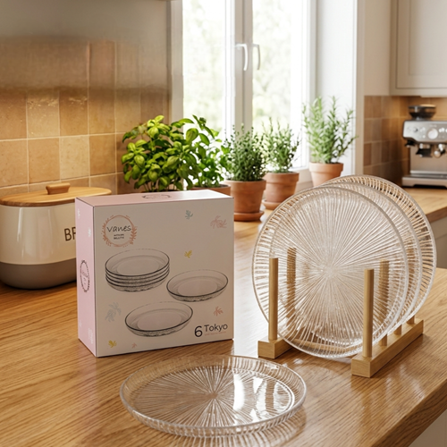 Vanes Linea 16 Cm 6 Lı Pasta Tabağı Şeffaf (8 Paket)