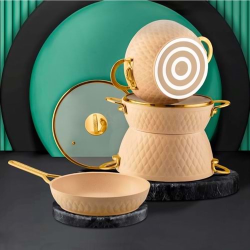 Özlife 6018 İnci 7 Prç Granit Set Gold Krem