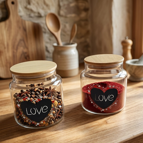 Vanes Ser85Xz Ahşap Kapaklı Kavanoz Love Desenli (24 Adet)