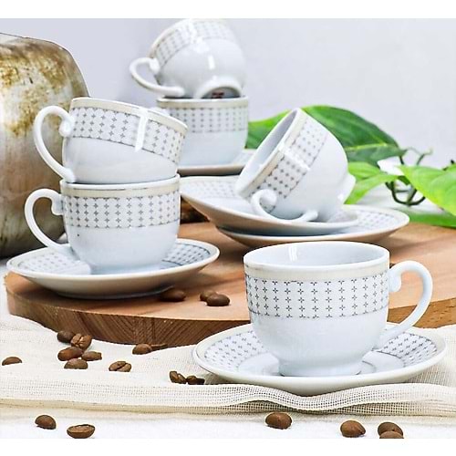 Roza Porselen Kahve Fincan Seti (12 Paket)