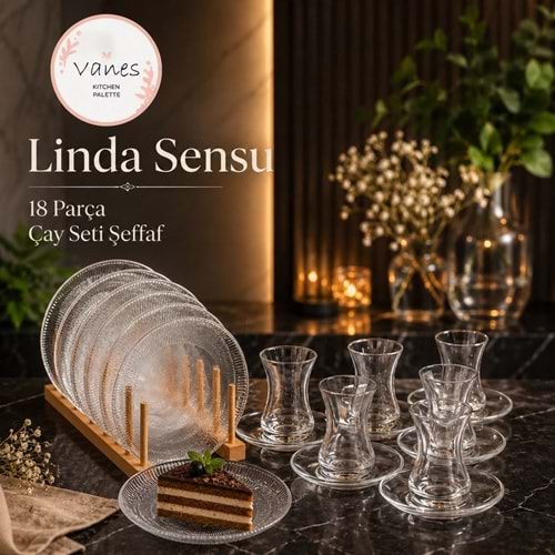Vanes Linda Sensu Çay Seti 18 Parça Şeffaf (4 Paket)