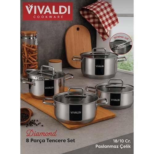 Vivaldi Diamond 18-22-24 Süzgeçli Tencere Seti