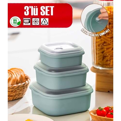 Porsima 5316 5317 Kare 3 Lü Saklama Kabı 0,5/0,9/1,5 Lt