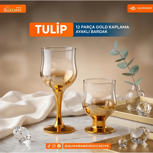 Elmas Titanyum Gold 12 Parça Ayaklı Bardak Seti (4 Paket)