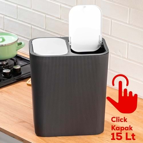 Perotti 13255 Siyah Beyaz Click Çöp Kovası 15Lt