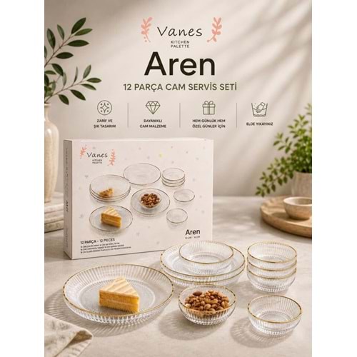 Vanes Aren 12 Parça Çerez Seti Ağız Yaldızlı (5 Paket)