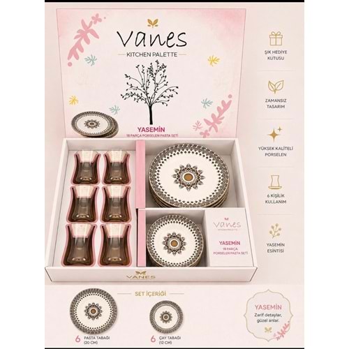 Vanes Yasemin Dicle 18 Prç Porselen Pasta Seti (4 Paket)