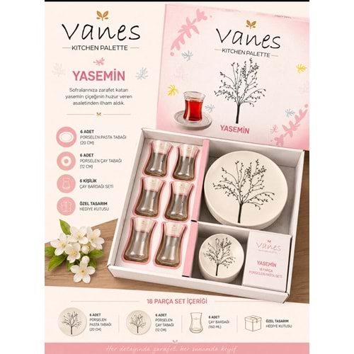 Vanes Yasemin Hayat 18 Prç Porselen Pasta Seti (4 Paket)