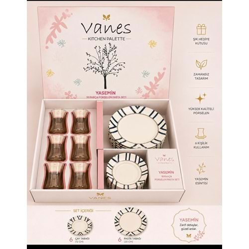 Vanes Yasemin Ahlat 18 Prç Porselen Pasta Seti (4 Paket)