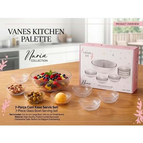 Vanes Vns13876 Narin 7 Prç Kase Servis Seti 20+10 Cm (5 Paket)