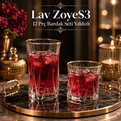 Lav Zoyes3 12 Prç Bardak Seti Yaldızlı (4 Paket)