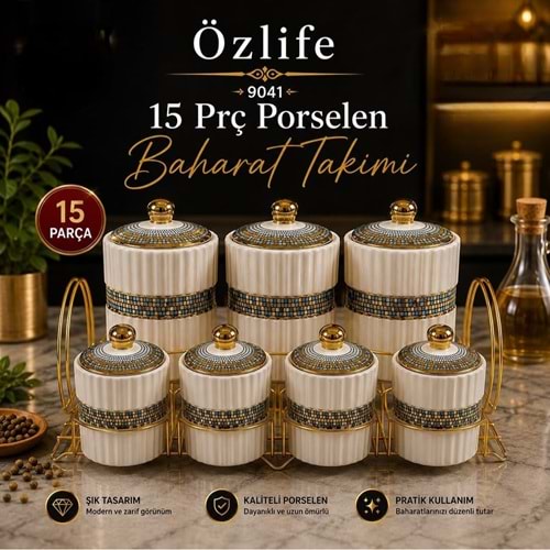 Özlife 9041 15 Prç Porselen Baharat Takımı (4 Adet)