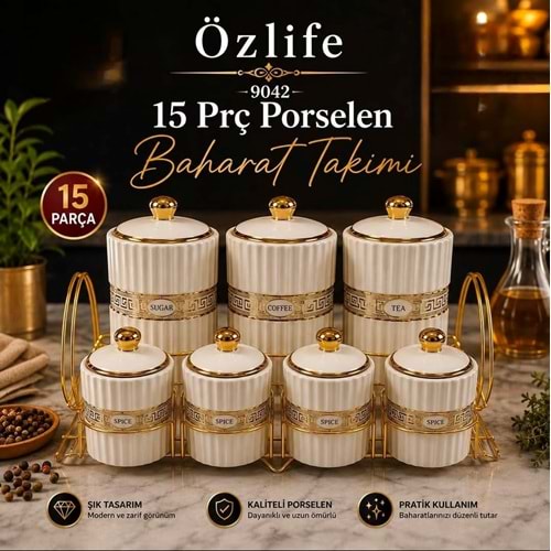 Özlife 9042 15 Prç Porselen Baharat Takımı (4 Adet)