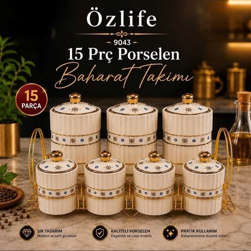 Özlife 9043 15 Prç Porselen Baharat Takımı (4 Adet)