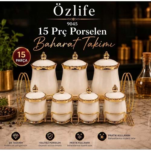 Özlife 9045 15 Prç Porselen Baharat Takımı (4 Adet)
